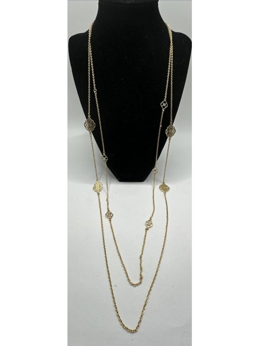Vera Bradley Signature Gold Tone Double Strand Chain Necklace 34”35” 3”ext